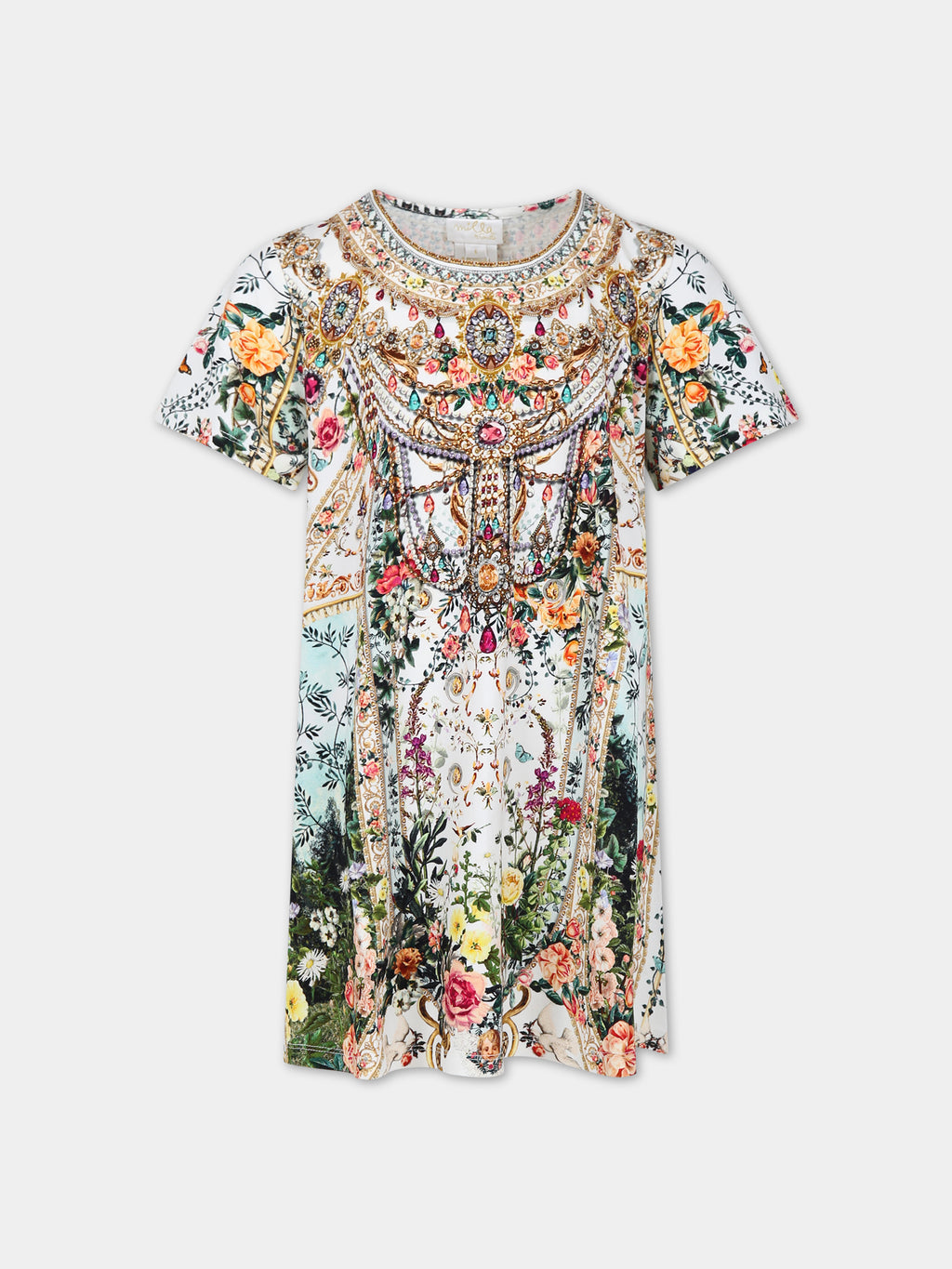 Robe fille multicolore à imprimé fleuri et strass